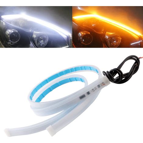 2-Pack 45cm Flexible Car DRL LED Strip Daytime Running Lights with Sequential Guide Turning Signal Light for Headlights White and Yellow Waterproof (1/4)