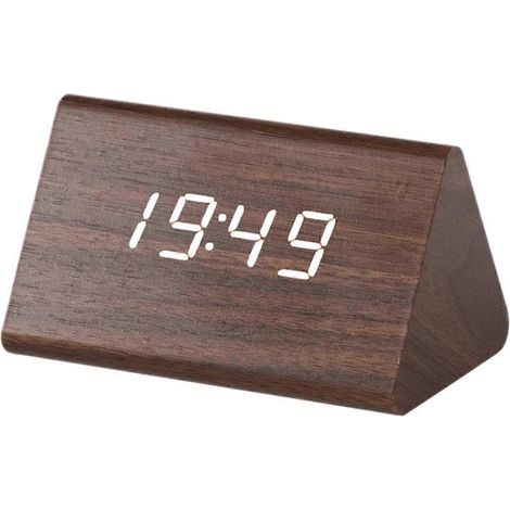 Multifunktionale elektronische LED-Weckeruhr aus Holz, C--