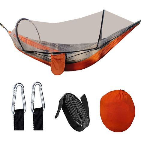 Hamac de voyage ultraléger avec moustiquaire Capacité de charge de 200 kg, parachute en nylon respirant à séchage rapide (gris orange) (1/4)