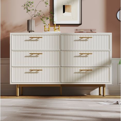 Cómoda almacenaje 6 cajones blanca con patas doradas OKMYHOME (1/5)
