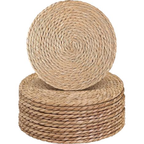 Lot de 12 Sets de Table Naturelle Ronde Tressé, Dessous Table Antidérapants en Jacinthe d'eau Tissé, Dessous Assiette Résistant à la Chaleur pour Cuisine et Salle à Manger Décoration 33 cm (1/5)
