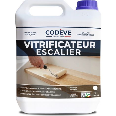 Codève Bois – Vitrificateur pour escalier 5 L – Résistant aux UV et abrasions – Application facile sur bois dur – Rendement 10 m²/L