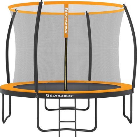 Songmics – Trampoline extérieur 305 cm avec échelle et filet de sécurité – Charge maximale 150 kg – Structure en acier galvanisé – Noir et orange