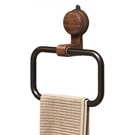 Anneau porte-serviettes mural vintage en noyer avec ventouse, sans perçage, cadre en acier inoxydable (1/5)