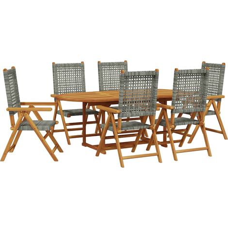 Maison Exclusive - Set Pranzo da Giardino 7 pz Grigio Polyrattan e Legno Massello (1/5)