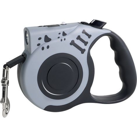 Laisse rétractable motif os pour chien, modèle imprimé avec éclairage LED, accessoire de promenade extérieur pour animaux domestiques