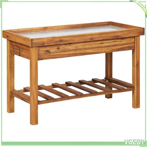 Table de jardin - FAFEICY - 46561 - dessus zinc - bois d'acacia massif - étagère de rangement (1/5)