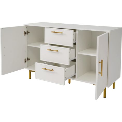 Kommode mit 2 Türen und 3 Schubladen Weiß aus Holzwerkstoff und Metall 120x75x40 cm (1/5)