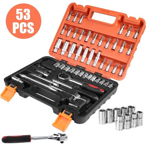 Kit d’outils 53 pièces – Jeu de clés à cliquet et douilles, coffret de réparation automobile avec clé dynamométrique (1/5)