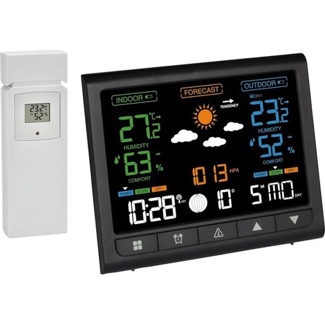 Station météo sans Fil avec capteur extérieur, 35.1171, écran VA, thermomètre/hygromètre pour intérieur, Alarme de température, Phase de Lune, Noir (1/5)