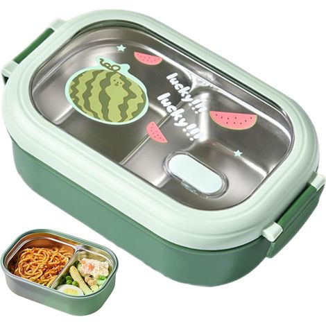 Portapranzo - Bento box - Portapranzo in acciaio inox - Scomparti - Adulti e bambini - Contenitore per insalata - Verde (1/5)