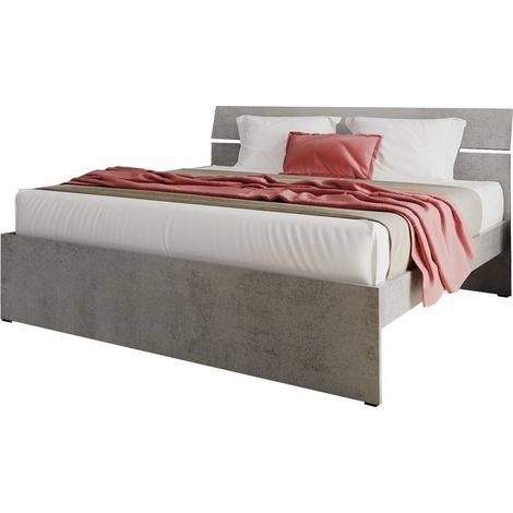Letto matrimoniale in legno colore cemento (1/2)