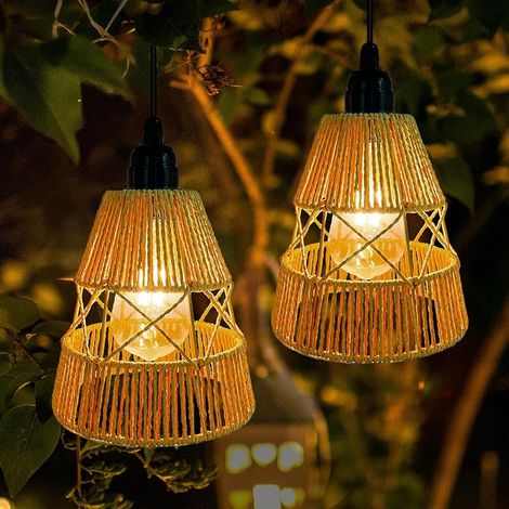 2-teilige Solarlaterne, hängend, Boho-Stil, geflochten, aus Hanf, wasserdicht, zur Gartendekoration für Hof, Balkon, als Geschenk oder für Zäune (1/5)
