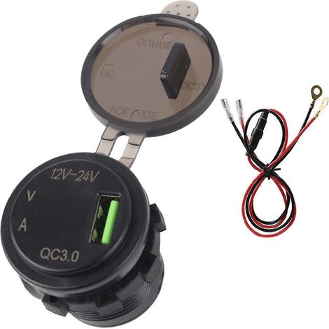 Chargeur rapide étanche avec affichage numérique de la tension et du courant pour voiture, câble de 60 cm (23,6 pouces), rouge, 12-24 V CC (1/4)