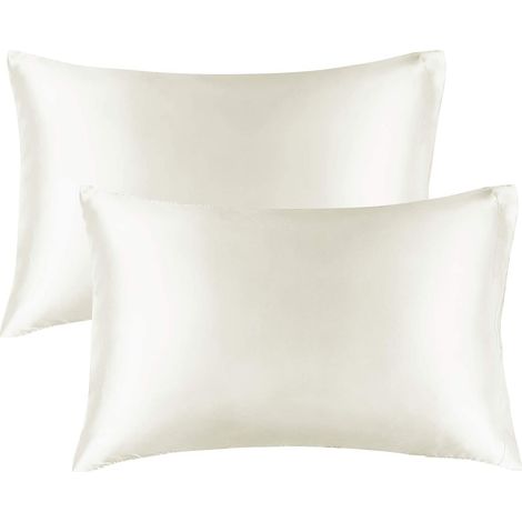 Lot de 2 Taie d'oreiller, Satin de polyester, Fermeture enveloppe, Douceur, Peau et cheveux, Chambre à coucher (1/5)