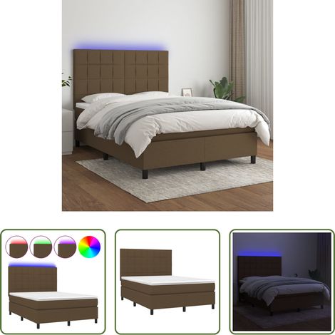 Sommier tapissier - Sommier à lattes de lit matelas et LED Marron foncé 140x190 cm (1/5)