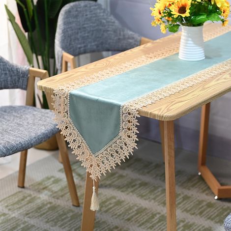 Tovaglia in morbido velluto – tinta unita con motivo a nappe, lavabile in lavatrice (dimensioni: 40,6 x 300,8 cm). (1/4)