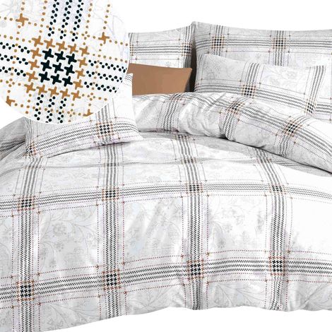 Set di biancheria da letto 220x200 in cotone, PRODOTTO IN POLONIA, motivo a quadri larghi QUATRE, grigio chiaro (1/5)