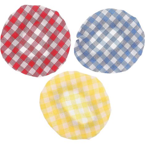 Lot de 6 couvercles en tissu à carreaux en coton pour bocaux, élastiques et réutilisables. (1/2)