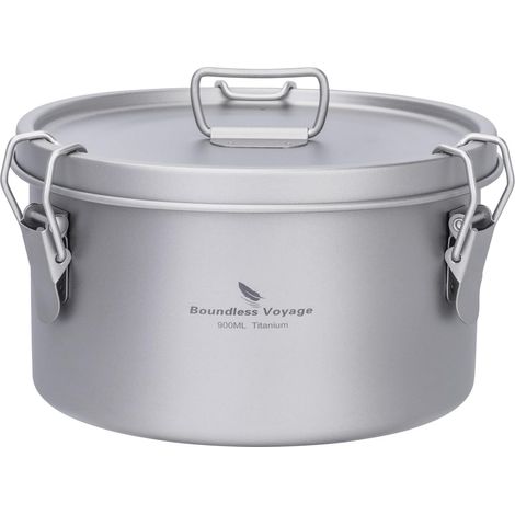 Titanium-coated travel lunch box with leak-proof lid, lightweight outdoor cooking pot for backpacking (Ti2085C / 0.9L)