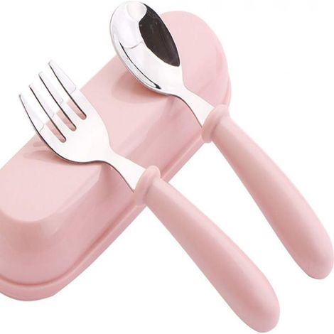 Fourchettes et cuillères, ensemble de couverts pour bébé en acier inoxydable (rose) (1/5)