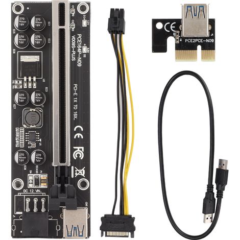 Carte Adaptateur Riser PCIE 1x vers 16x, 8 Condensateurs Excicon, Blindage Multicouche, Boucle Fixe (1/5)