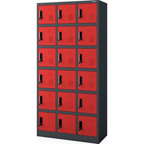 Armoire vestiaire consigne pour les vêtements, 18 casiers KAROL, 900 x 1850 x 400 mm, rouge anthracite