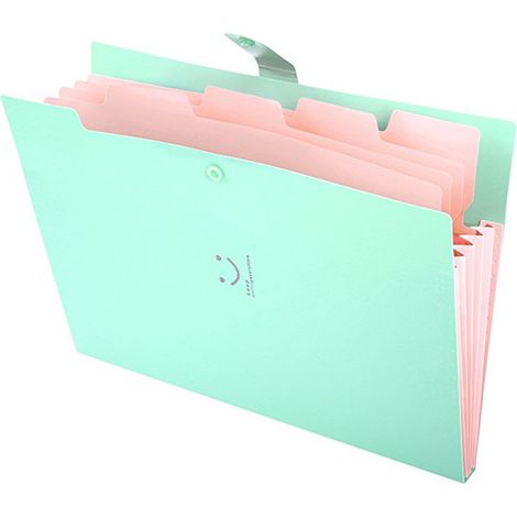 Chemise à rabats mignonne aux couleurs acidulées, organiseur à 5 pochettes à onglets, chemise scolaire portable à l'alphabet (turquoise) (1/5)