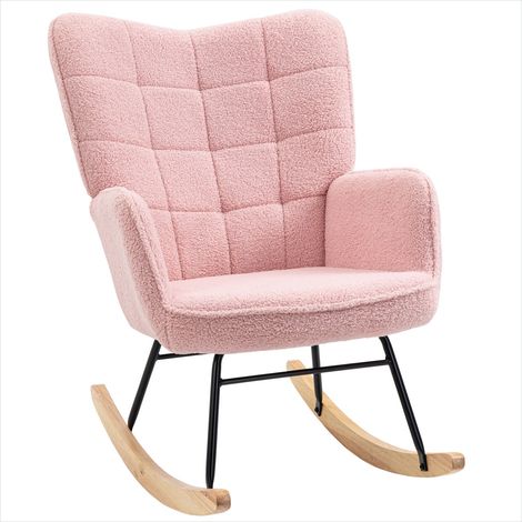 Fauteuil à bascule bouclette rose acier 71 x 98 x 101 cm (1/5)