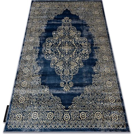 Tappeto DE LUXE moderno 474 Ornamento - Structural blu scuro / oro blue 160x220 cm