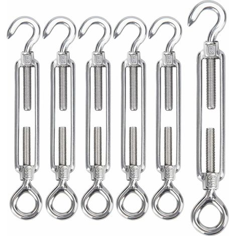 6 x M8 Stainless Steel 304 Clothes Line Tensioners, Adjustable Tensioners for Outdoor Washing Lines, Clothesline, Stainless Steel Cable, Hanging Cable Guard, Body Guard Cable (1/5)