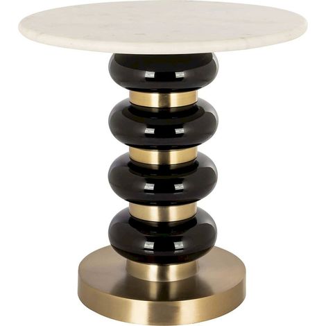 Table de chevet élégante en marbre - Noir intense avec touches dorées (1/4)