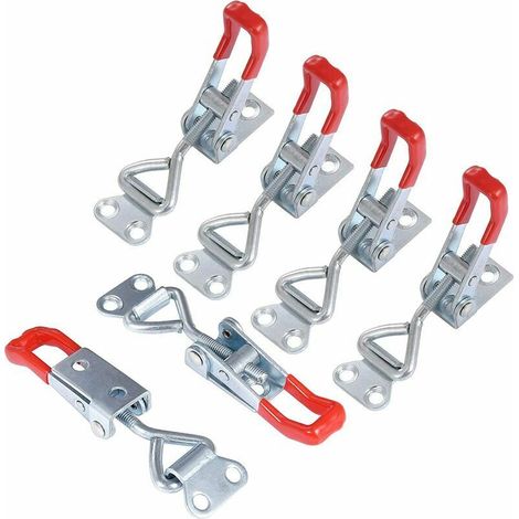 royaluxe -6 Pièces 4001 Métal Sauterelles Loquets à Bascule Réglables Menuisier Grenouillère à Levier Serrage Verrou Porte Décharge Rapide 100Kg / 220 Lbs Capacité (1/5)