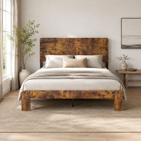 MEUBLIV Struttura letto 140x200 cm marrone con testiera alta, senza materasso (1/5)