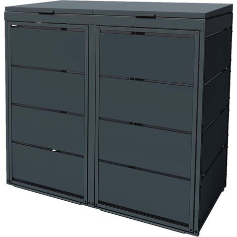 Atole – Cache-poubelle extérieur double en acier galvanisé – Abri pour 2 conteneurs 240L – Dimensions H1270 x L1400 x P850 mm – Anthracite RAL7016