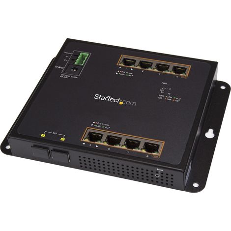 StarTech.com Switch Ethernet Gigabit a 8 porte PoE+ con 2 connessioni SFP - Gestito - Montabile a Parete con accesso frontale (1/4)