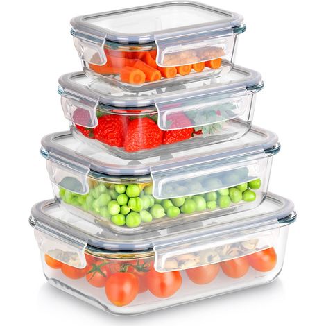 Contenitori per alimenti in vetro con coperchio e guarnizione, 4 pezzi.
