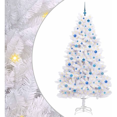 Sapin de Noël Arbre de Noël Artificiel à Branches Articulées Blanc 210 cm (1/5)