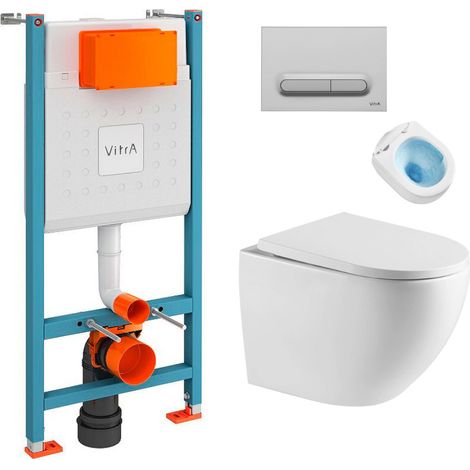Vitra V-Fix Core Pack Stützrahmen + spülrandlose SAT-Toilette + SoftClose-Sitz + matt verchromte Platte (V-FixFusionTQ-5) (1/5)