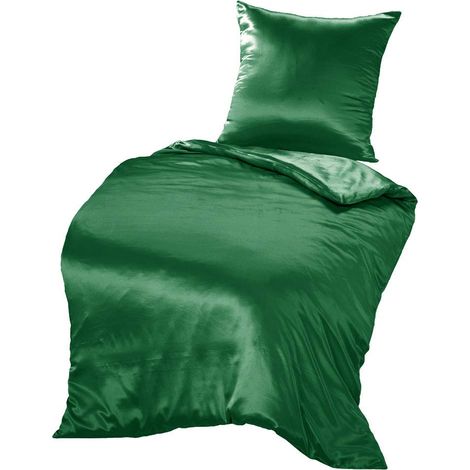 Parure de lit en soie 2 pièces, housse de couette 155 x 220 cm et taie d'oreiller 80 x 80 cm, hypoallergénique 19 momme, ultra douce et lisse, vert émeraude (1/5)
