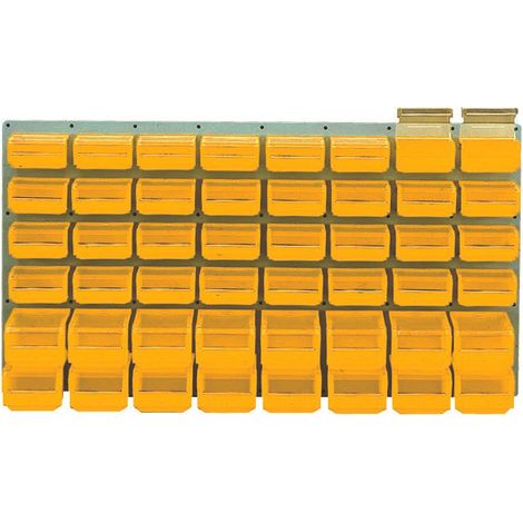 Panneau mural équipé de 32 bacs 0,3L et 16 bacs 1L jaunes avec couvercles pivotants -5056035