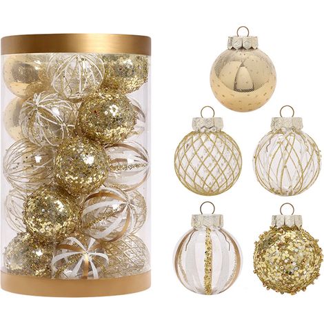Ej.Life Goldkugel für Weihnachtsbaumdekoration, 6 cm, 25 Stück, funkelnde transparente Kugeln mit Aufhängedraht, Set für Weihnachten, Hochzeit, Geburtstag, Party (1/5)