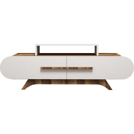 TV-Möbel 2 Türen Dekor Nussbaum und Weiß L145 cm - Rose (1/5)