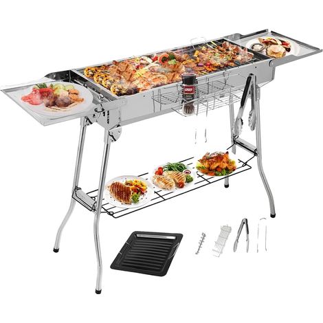 Holzkohlegrill, tragbares Design, komplettes Zubehörset, Silber (1/2)