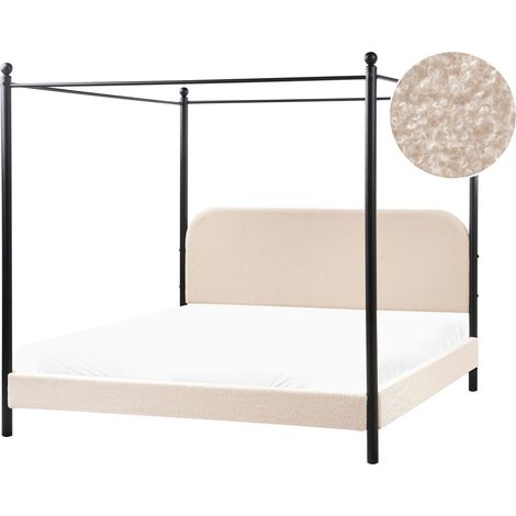 Himmelbett Bouclé DANNEMOIS 180 x 200 cm Beige