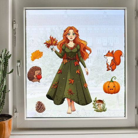 Decorazione per finestra grande Lady Autumn A3 (1/3)