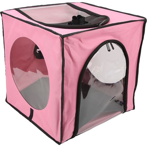 Cette cage de séchage pliable pour animaux de compagnie est fabriquée en nylon Oxford et est idéale pour les sorties en camping avec un chiot. Elle est rose. (1/5)