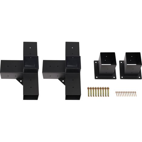 Kit supports de pergola, connecteurs métalliques pour poteaux en bois de tonnelle, 2 supports d’angle 4 voies et 2 bases, adapté poteau 9x9 cm (1/5)