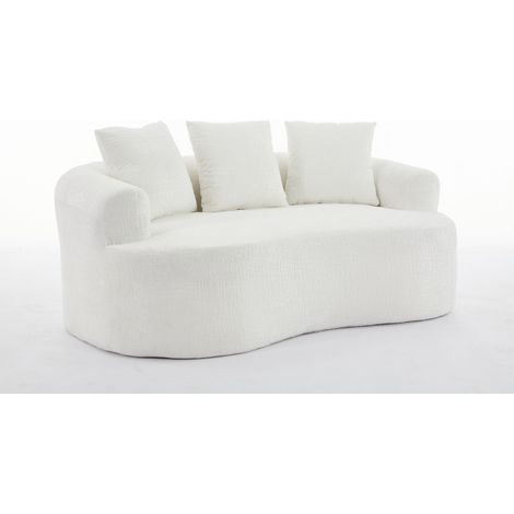 Canapé 2 places incurvé en chenille, petit canapé avec 3 coussins, assise profonde pour appartement et salon, aucun montage requis (1/5)