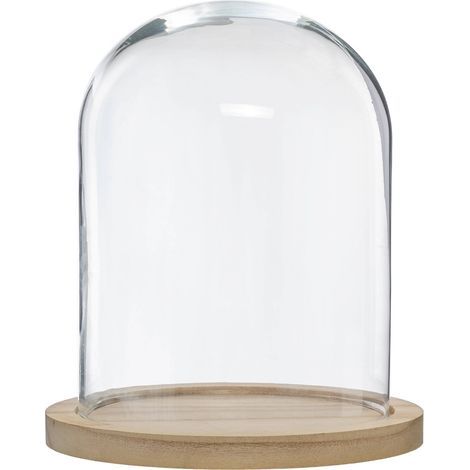 Cloche en bois transparent en verre – hauteur 30 cm – diamètre 20 cm – support décoratif pour fleurs et bougies (1/5)